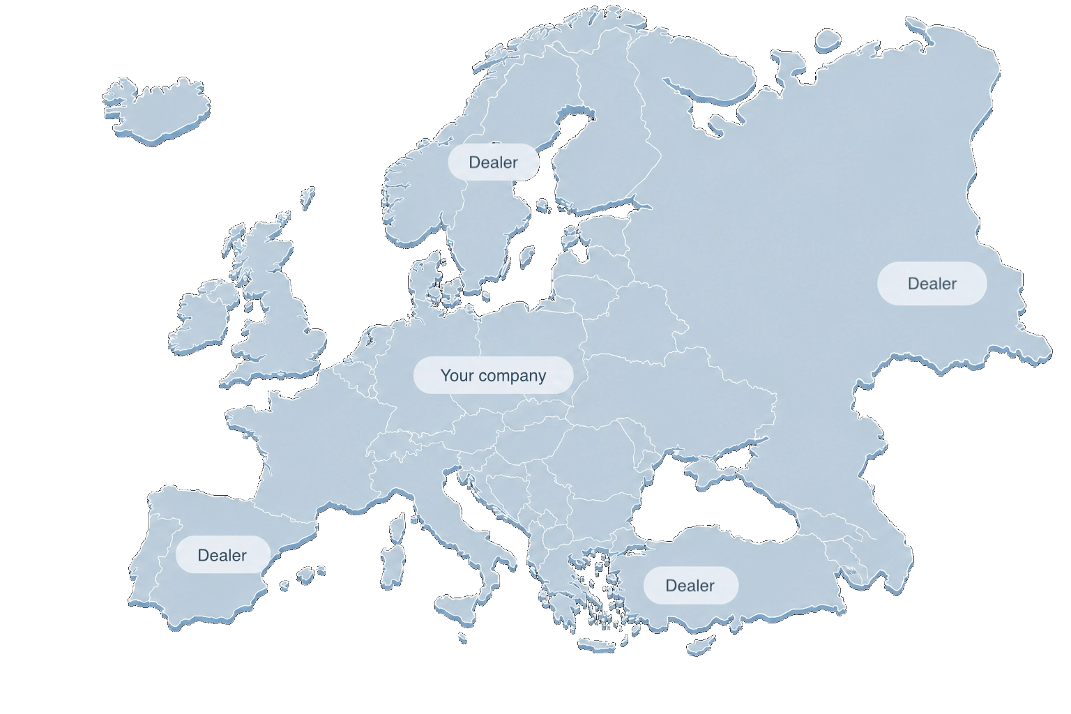 Europe with dealers connected to one configurator