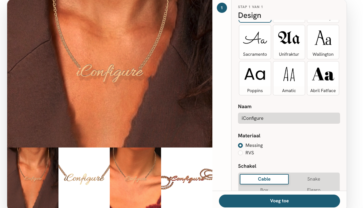 Example of the 3D configurator