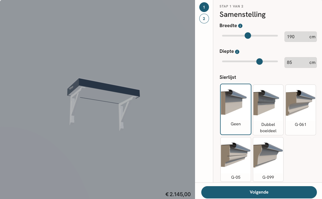 Example of the 3D configurator